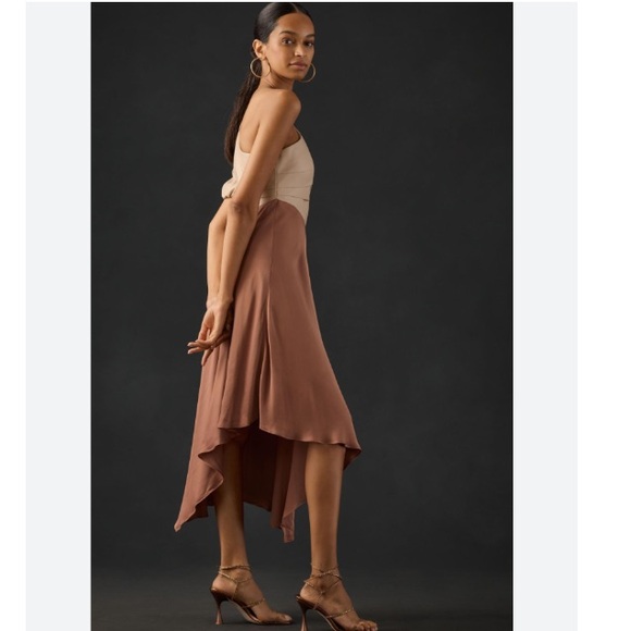 BY ANTHROPOLOGIE FAUX LEATHER ONE-SHOULDER ASYMMETRICAL MIDI DRESS - Picture 2 of 10